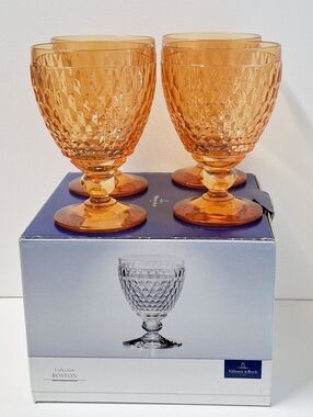 Lot 4 VILLEROY & BOCH Boston Safron Goblets Wine Water GLASSES 5.5" Germany